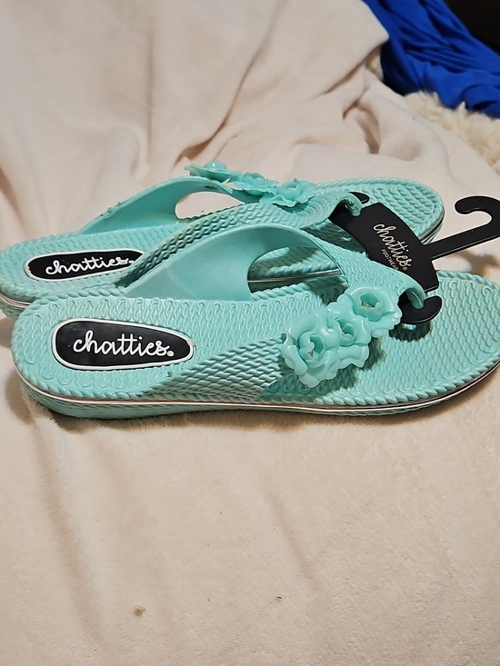chatties Shoes - chatties Mint Teal Floral Jelly Flip Flop Sandals